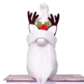 Christmas gnome plush doll with reindeer antlers knitted hat holiday home decor 1pc - White