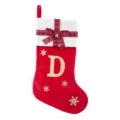 Christmas stocking red with white knitted cuff, buffalo plaid bow and letter D monogram. - Red Letter D