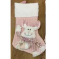 Rosa Weihnachtssocke mit 3D-Plüschrentier und Paillettenschal, große Feiertags-Geschenktüte. - Rosa Reh