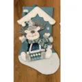 Blaue Strick-Weihnachtssocke mit süßem Rentier-Plüsch, große festliche Geschenktüte. - Blaues Rentier