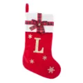 Red Christmas Stocking with Letter L Buffalo Plaid Bow White Knitted Cuff Holiday Gift Bag - Red Letter L