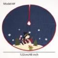 Christmas tree skirt 48 inch blue plaid snowman embroidered festive holiday decor item - 122cm/48inch / Blue White Plaid Snowman Embroidered Style (4#)