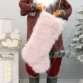 Pink long plush Christmas stocking 48cm holiday gift candy bag tree hanging decor - T1240396 B / 48cm Pack / Pink