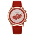 Modische Damen Quarz Armbanduhr mit rotem Lederarmband und herzigem Zifferblatt Design. - Rot