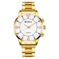 Detailed view of the gold quartz watch dial with McyKcy branding and clear time markers. - Gold Case White Dial