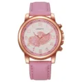 Rosa Lederarmband Damen Uhr mit Roségold Zifferblatt funkelndes Doppelherz Design chic. - Rosa