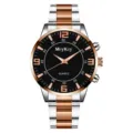 Detailed view of men quartz watch with alloy steel strap and stylish black dial design. - Two-tone Rose Gold Silver Black Dial
