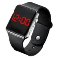 Fashion square LED digital electronic watch with black silicone strap for students and adults. - Silver Case Black Strap