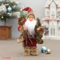Standing Santa Claus Christmas decoration figurine, 12 inches tall holiday home decor. - Red White Nordic Pattern Style (D-303322)