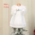 Beautiful 30cm plush wings angel tree topper with white dress for Christmas tree decor. - White Silver Style (T1220204)
