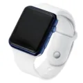 Fashion Square LED Digital Electronic Watch with White Silicone Strap and Blue Case - Blue Case - White Strap