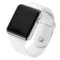 Square LED digital watch with white silicone strap, modern style for students and adults. - Silver Case White Strap
