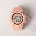 Pink digital sports watch for students, waterproof outdoor watch with durable resin strap. - Pink