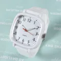 Jugendliche quadratische Quarzuhr weißes Zifferblatt Mode Studenten Uhr minimalistisch - Weiß