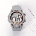 Grey digital sports watch with rose gold bezel, resin strap, casual student fashion design. - Gray