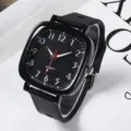 Quadratische schwarze Quarzuhr mit bequemem Silikonarmband für Jugendliche Detailansicht - Schwarz