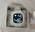 White digital watch and silver chain bracelet set in a clean gift box for daily wear - White