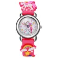 Orologio Quarzo Silicone 3D Unicorno Bambino Simpatico Cartone Studente Rosa Regalo - Rosa Rosso Arcobaleno