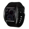 Schwarze LED-Digitaluhr mit Tacho-Zifferblatt-Design und stilvollem Silikonarmband. - Schwarzes Gehäuse Schwarzes Armband