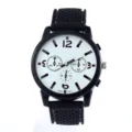 Herren schwarze Quarzuhr mit Silikonarmband weisses Zifferblatt drei Chronograph Sportuhr - Weiß