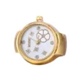 Gold-tone alloy ring watch featuring a cute white dial, floral motif and precise quartz movement. - Gold Sunflower Print