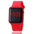 Rote LED Digitaluhr mit quadratischem Bildschirm und bequemem Silikonarmband für Alltag. - Rot