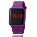 Lila quadratische Silikon Digitaluhr mit rotem LED Display fuer Studenten und Sportkleidung. - Lila