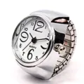 Silver stretch ring watch with large numbers white dial quartz finger watch fashion jewelry - White