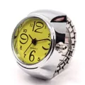 Silver elastic ring watch with yellow dial and bold numbers, fashionable quartz mini timepiece. - Yellow