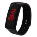 Schwarze Silikon LED Digitaluhr mit rotem Display, stylische sportliche elektronische Armbanduhr. - Schwarz
