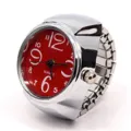 Silver ring watch with red dial and large numbers, stylish quartz finger watch for daily wear. - Red