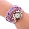 Modische Damen Mehrfach Wickel Strass Leder Armbanduhr Quarz Uhr in Rosa und Lila Stil - Hellviolett