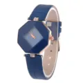 Damen blaue Lederarmband Uhr achteckige geometrische Facette Glas Quarz Armbanduhr Mode - Blau