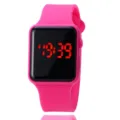 Rosa Silikon LED Digitaluhr mit quadratischem schwarzem Bildschirm, modische Schüler Sport Uhr. - Fuchsia