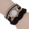 Damen mehrlagige Wickel Strass Quarz Uhr Mode Armbanduhr fuer den taeglichen Gebrauch - Schwarz
