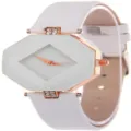 Elegante Damen weiß Lederarmband geometrisch Raute Zifferblatt Quarz Armbanduhr - Weiß