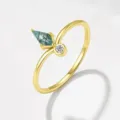 S925 sterling silver green moss agate ring, dainty kite shape gemstone minimalist stacking jewelry - Size 5 / Gold