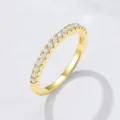 S925 Sterling Silver Half Circle Paved Zircon Eternity Ring Minimalist Luxury Jewelry - Size 5 / Rhinestone Style / Gold