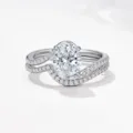 Superbe ensemble de bague empilable en argent sterling 925 avec moissanite ovale, chic. - Taille 5 / Ensemble deux pièces
