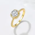 925 sterling silver halo engagement ring with sparkling cubic zirconia for women elegant wedding jewelry - Size 5 / Gold