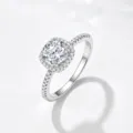 925 Sterling Silver Square Halo Ring 1 Carat Cubic Zirconia Engagement Wedding Ring for Women - Size 5 / Silver