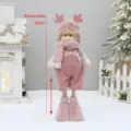 Bambola di peluche di Natale retrattile rosa con corna e sciarpa per decorazione - Ragazzo Retrattile Gambe Lunghe (XT54012 A)