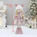 Bambola peluche natalizia rosa con cappello renna e sciarpa, decorazione da scrivania estensibile - Ragazza Retrattile Gambe Lunghe (XT54012 B)