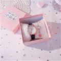 Grazioso set di orologi elettronici rosa in confezione regalo per ragazze con orecchie di gatto. - Orologio Singolo Cinturino Nero
