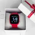 Red square LED electronic watch with silicone strap, stylish digital sports watch variant. - Red