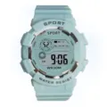 Montre de sport numérique bleu clair détail, étanche mode étudiant montre-bracelet multifonction. - Vert