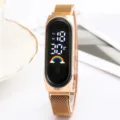 Montre bracelet numérique LED créative et tendance avec bracelet milanais magnétique pour enfants. - Or