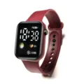 Burgundy LED digital watch for men and women, stylish square electronic wristwatch. - Earth Style - Red