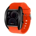 Herren Luftfahrt LED Elektronikuhr mit orangefarbenem Silikonarmband und Zifferblatt. - Schwarzes Gehäuse Oranges Armband