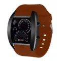 Herren LED Elektronikuhr mit einzigartigem Armaturenbrett-Design und braunem Silikonarmband. - Schwarzes Gehäuse Kaffee Armband